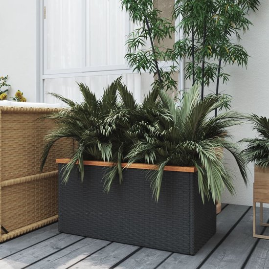 The Living Store Plantenbak Elite s - Zwarte PE-rattan - 80x40x40cm - Duurzaam - Ruimtebesparend