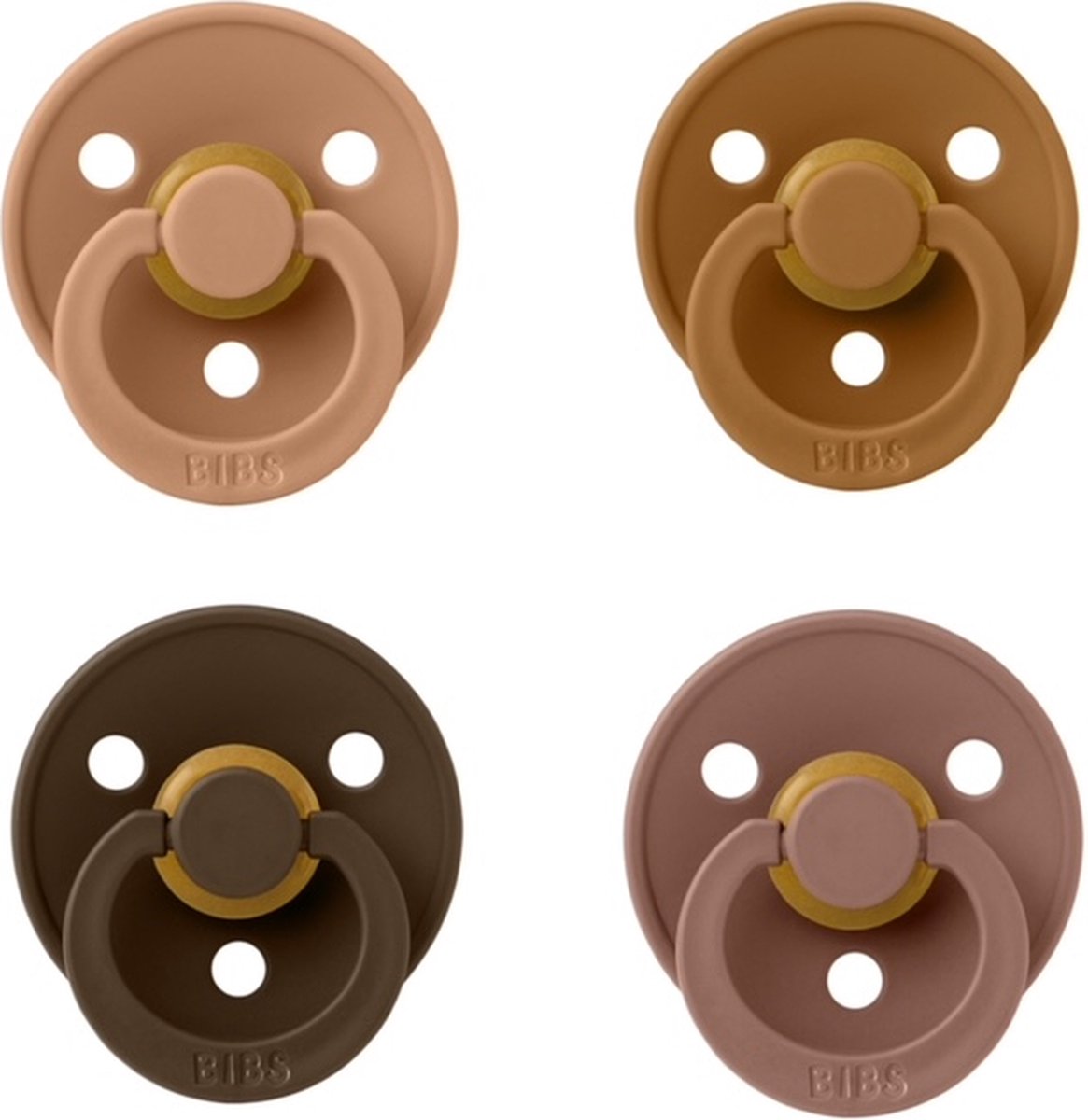 Goedkoopste Bibs fopspeen 0-6 maand Set 4 stuks Pumpkin,Caramel,Woodchuck en Mocha maat 1