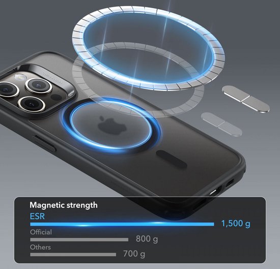 Étui HaloLock hybride Classic ESR adapté à Apple iPhone 15 Pro Max | Compatible avec MagSafe et HaloLock | Couverture arrière avec aimant | Noir