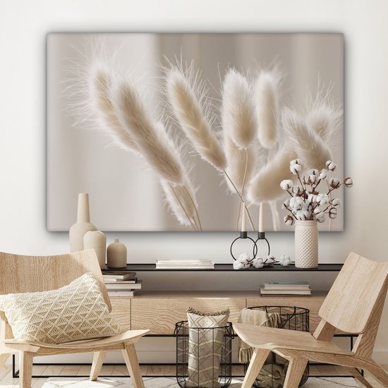 Tableau sur toile Herbe de la Pampa - Plume - Wit - 120x80 cm - Décoration murale