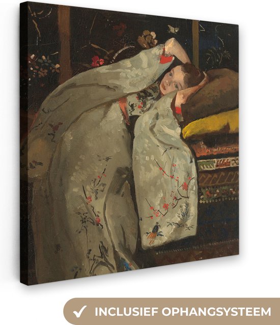 Canvas Schilderij Meisje in witte kimono - Schilderij van George Hendrik Breitner - 50x50 cm - Wanddecoratie