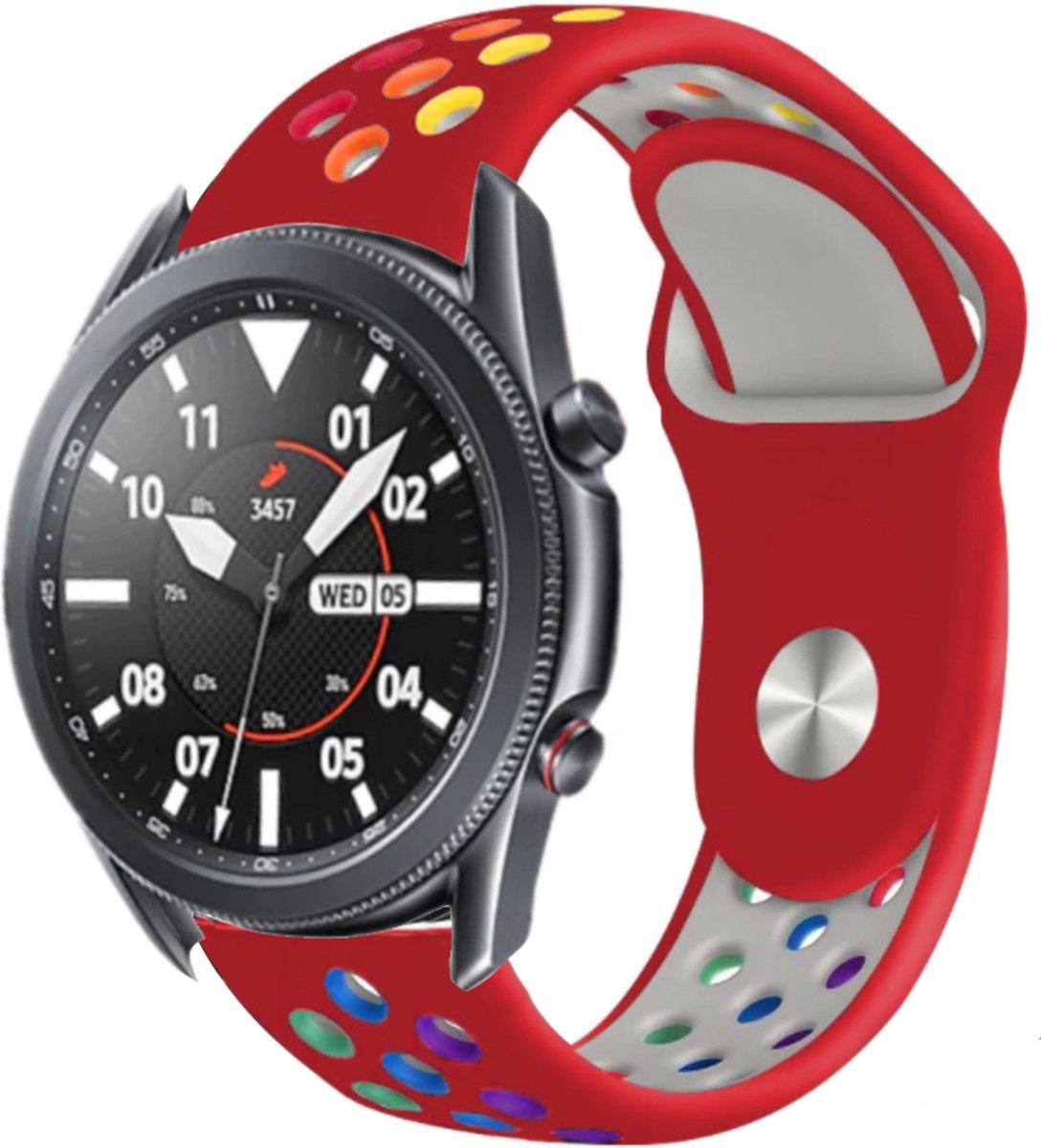 Strap-it Siliconen sport bandje - geschikt voor Samsung Galaxy Watch 3 45mm / Galaxy Watch 1 46mm / Gear S3 Classic & Frontier - rood/kleurrijk