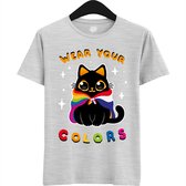 Dutch Pride Kitty - Volwassen Unisex Pride Flags LGBTQ+ T-Shirt - Gay - Lesbian - Trans - Bisexual - Asexual - Pansexual - Agender - Nonbinary - T-Shirt - Unisex - Ash Grijs - Maat XXL