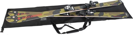 Waterafstotende Skitas 195 x 33 cm - Wintersport - Zwart - 2 insnoerbanden - Venster voor contactgegevens