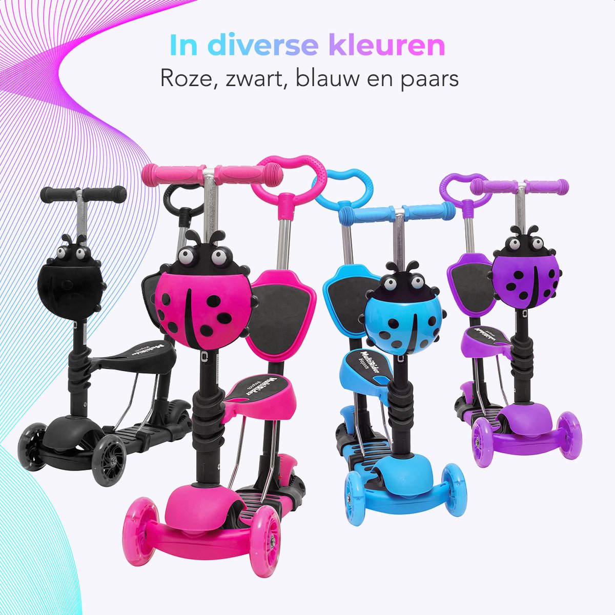 LifeGoods MultiRider - Kinderstep met Duwstang - 3 tot 8 Jaar - Hoogte Verstelbaar - Jongens/Meisjes - Lichtgevende LED Wielen - Roze — afbeelding 7