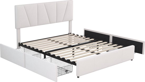 Merax Tweepersoonsbed - Gestoffeerd Bed met Opbergruimte