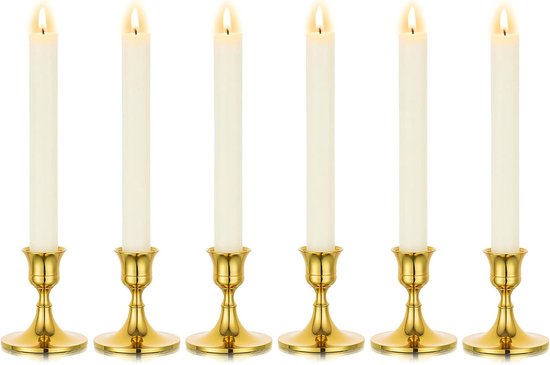 Kandelaar kaarsenhouder goud metaal - kaarsenstandaard voor staafkaarsen puntige kaarsen ijzer set van 6 vintage retro voor bruiloft Thanksgiving Kerstmis advent tafeldecoratie , 7,5 cm