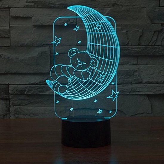 CHPN - Veilleuse - Lampe LED - Lune - Lampe ours - Lampe LED 3D - Illusion 3D - Réglable - 7 couleurs - 4 effets - Veilleuse hip - Décoration de la maison - Cadeau