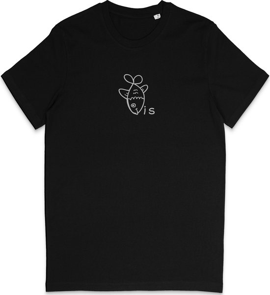 Dames Heren T Shirt - Grafische Vis Print - Zwart - XS