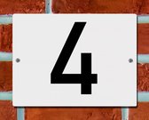 Huisnummerbord Wit - Nummer 4 - 15 x 12 cm - incl. bevestiging | - naambord - nummerbord - voordeur