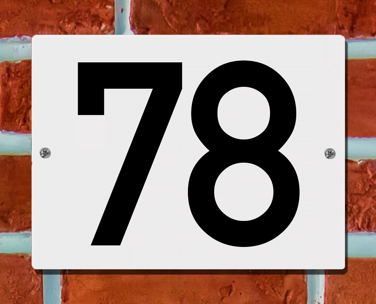 Huisnummerbord Wit - Nummer 78 - 15 x 12 cm - incl. bevestiging | - naambord - nummerbord - voordeur
