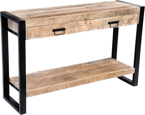 Table murale Nuvolix - table d'entrée avec tiroirs - table d'appoint - bois de manguier - naturel - 120*35*76CM