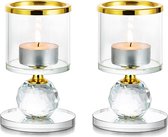 Lot de 2 bougeoirs en cristal Bougeoir Photophore en verre pour bougies pilier Bougies flottantes Photophore cadeau mariage salon salle de bain table maison fête décoration or