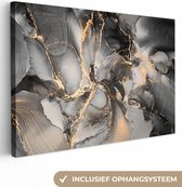 Toile Peinture Grijs - Luxe - Or - Marbre - 140x90 cm - Décoration murale