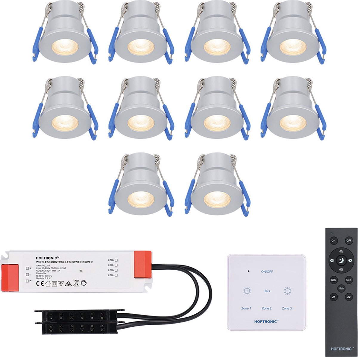 CREE LED inbouwspots 10x3W dimbaar - IP65 waterdicht - incl. Touch muurdimmer en afstandsbediening - set Malaga 10 Stuks