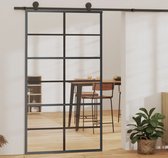 The Living Store Schuifdeur Transparant ESG-glas 102x205 cm - Aluminium Frame - Inclusief schuifrails en beslag - 27.07 kg - Kleur- zwart