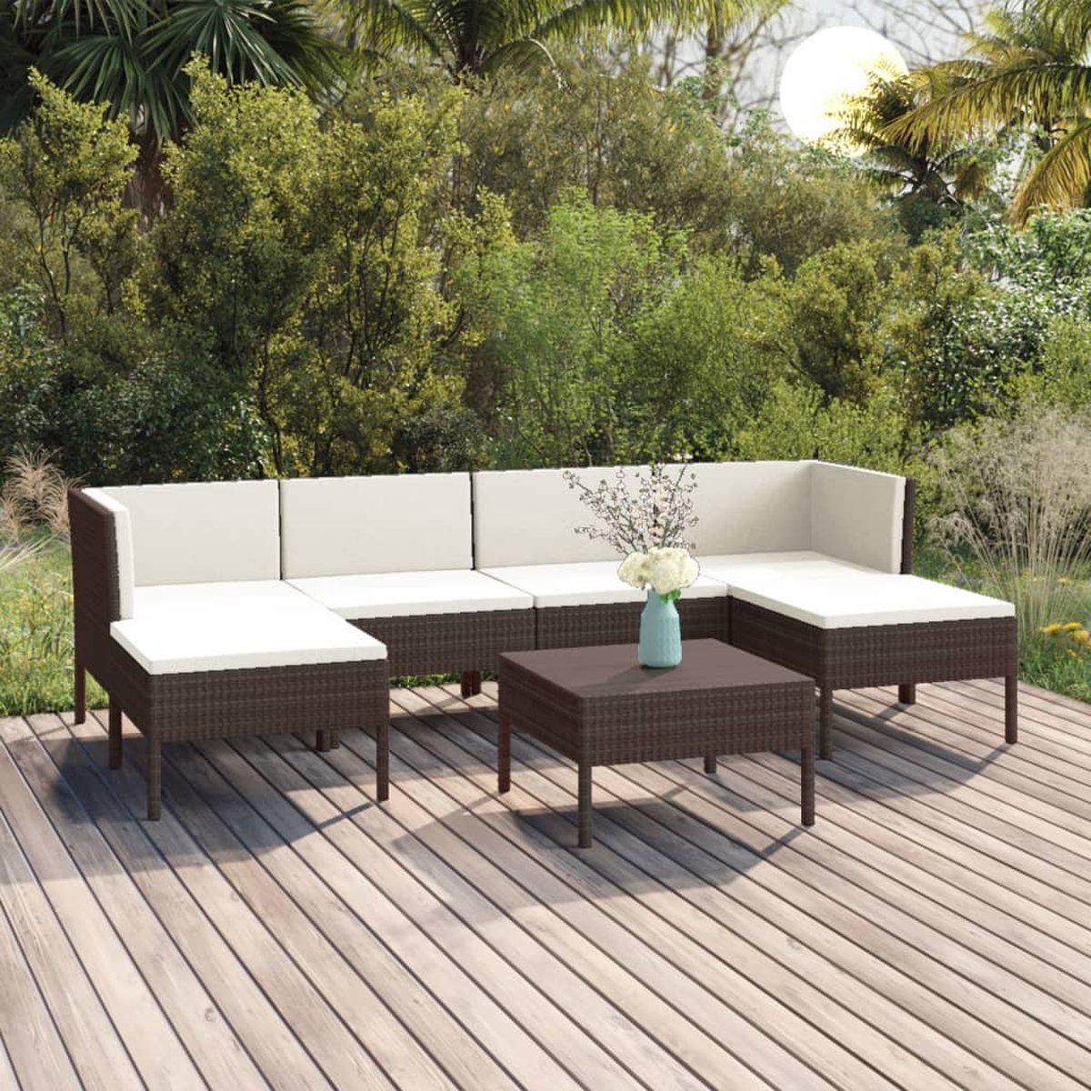 The Living Store 7-delige Loungeset met kussens poly rattan bruin - Tuinmeubles - Loungeset - Tuinset - Buitentijnen - Outdoor Furniture