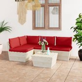 The Living Store Pallet Tuinset 5-delig - 60x60x65cm - Rood
