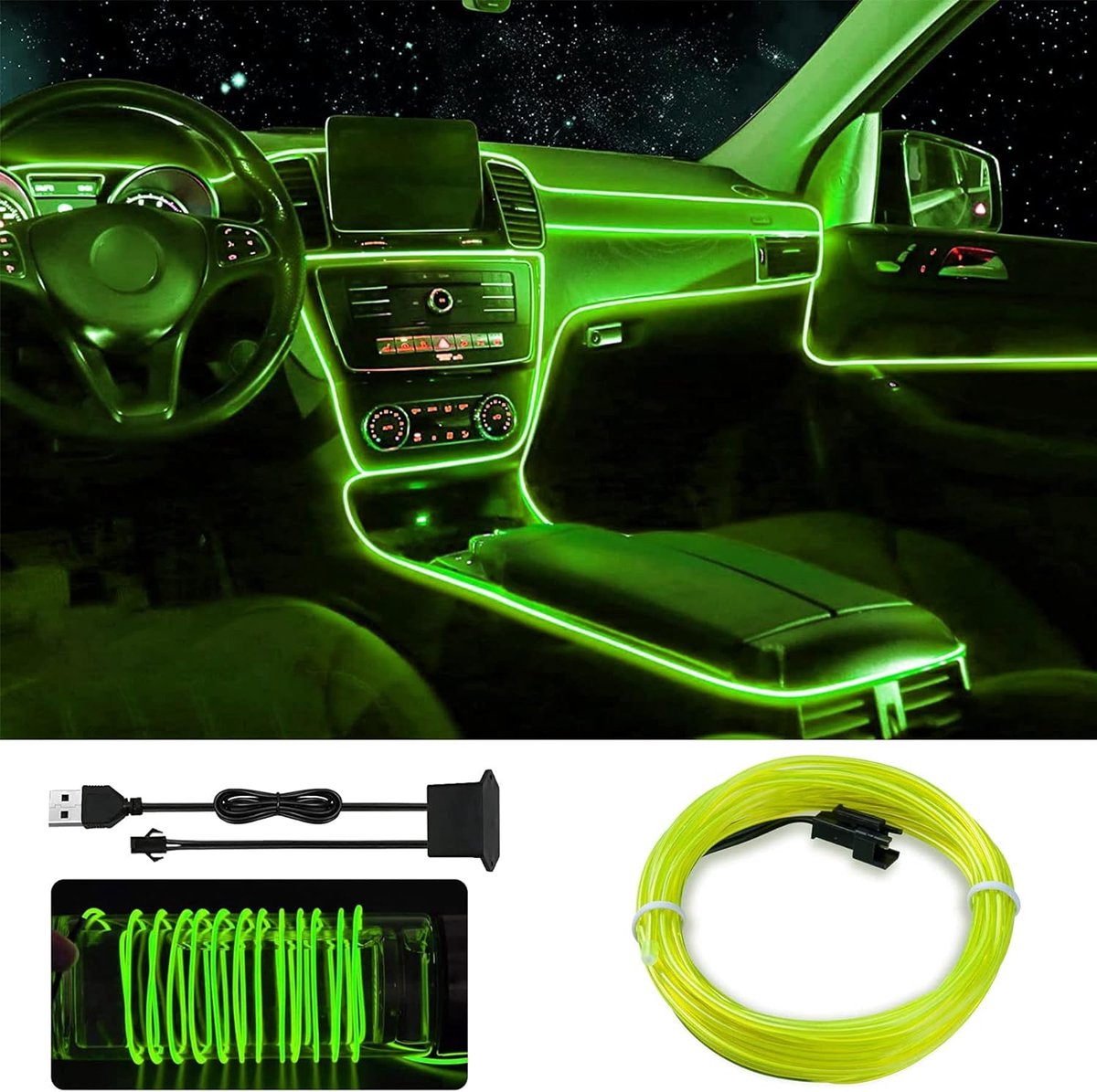 Lumières intérieures de voiture, Lumières de voiture LED d'intérieur de  voiture, Bande lumineuse LED de voiture, 48LED Multicolor Atmosphere Lights  avec contrôle d'application et USB