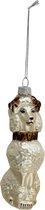 HAES DECO - Kersthanger Hond - Formaat 5x5x14 cm - Kleur Wit - Materiaal Glas - Kerstversiering, Kerstdecoratie, Decoratie Hanger, Kerstboomversiering