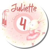 Stickers Traktatie Eigen Naam Leeftijd - 20 stuks - Gepersonaliseerd - 4 cm - Konijn Ballerina Roze