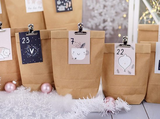 Achat Calendrier de l'avent DIY à remplir - 24 sachets cadeaux et 24 cartes  de visite avec chiffres et clips métalliques - bleu vert - à faire soi-même  - Noël en gros