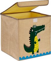 Relaxdays opbergmand kinderkamer - 30 l - speelgoedmand - deksel - opvouwbaar - vierkant - krokodil