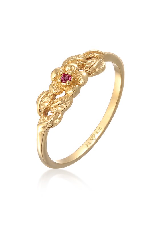 Elli Ring pour femme Bloem florale avec Robijn synthétique en argent sterling 925 plaqué or