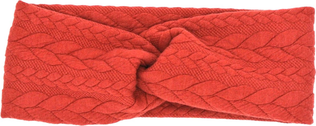 Winter haarband koraalrood - winterhaarband - dames - koraalrood - handgemaakt - gebreid kabel - one size - haaraccessoire - elastisch - winter - oorwarmers - hoofdband - warm - wintersport