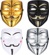 4 stuks V voor Vendetta Guy-masker, Halloweenkostuum, cosplay, feestmasker, anoniem masker, volwassenen, kinderen, uniseks, carnaval, maskers voor Halloween, cosplay, party, geschenken - 4