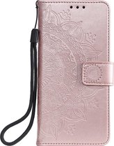Shop4 - Geschikt voor Motorola Moto E7 Power 4G Hoesje - Wallet Case met Pasjeshouder Mandala Patroon Rosé Goud