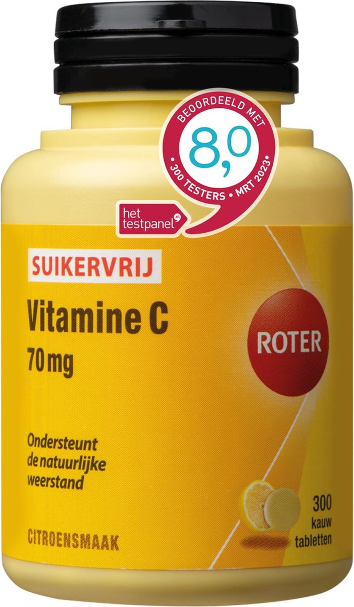 Roter Vitamine C 70mg Suikervrij - Vitamine C ondersteunt je weerstand - 300 suikervrije kauwtabletten met citroensmaak