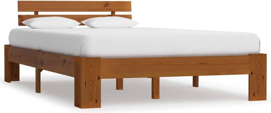 The Living Store Cadre de lit en bois de pin massif marron miel 120x200 cm - Lit