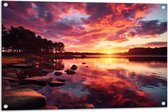 Tuinposter – Kleurrijke Zonsondergang bij Groot Meer - 90x60 cm Foto op Tuinposter (wanddecoratie voor buiten en binnen)