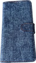 PU Leder jeans-look wallet Case - Book Case Flip Cover Hoesje Met Stand Functie - Beschermhoes Met Pasjes Houder - Geschikt voor Appel iPhone 15 Plus / 14 Plus - Blauw