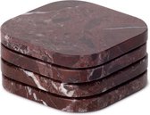 Marmer onderzetters rood - MOOISA - organisch - set van 4 stuks - 10x10x1cm