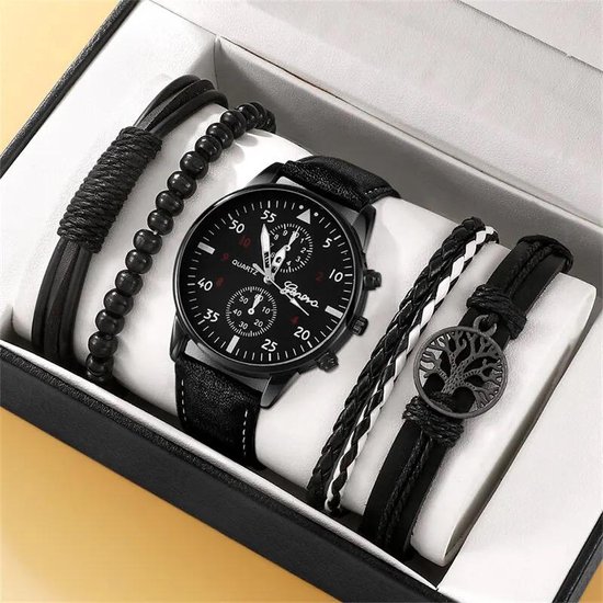 Quartz Horlogebox voor heren cadeau set met horloge en armband RVS bol