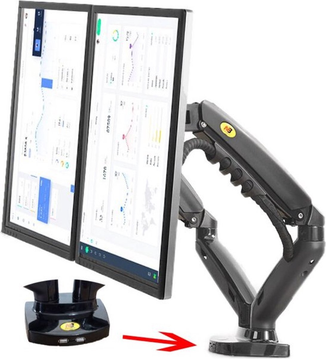 Happyment Monitor Standaard - Monitor Arm 2 Schermen - Dubbele Ergonomische Monitor Arm - Monitor Beugel