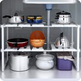 JT Products Organisateur d'armoire d'évier – Support d'évier – Extensible de 53 à 75 cm de large – Armoire de Cuisine – Étagère de rangement – ​​Armoire à tiroirs – Comptoir – Étagère d'armoire d'évier – Étagère d'armoire de cuisine – Pannenrek