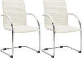 CLP Tira Set van 2 Eetkamerstoelen - Bezoekersstoel - Met armleuning - Kunstleer - wit