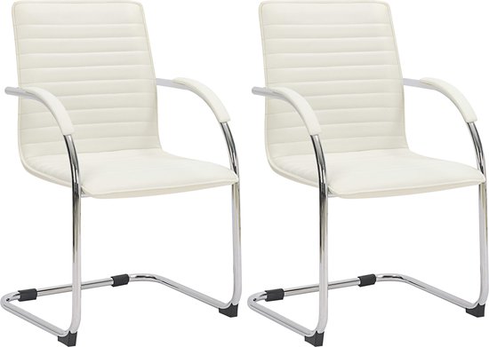 CLP Tira Set de 2 Chaises de salle à manger - Chaise visiteur - Avec accoudoirs - Simili cuir - blanc