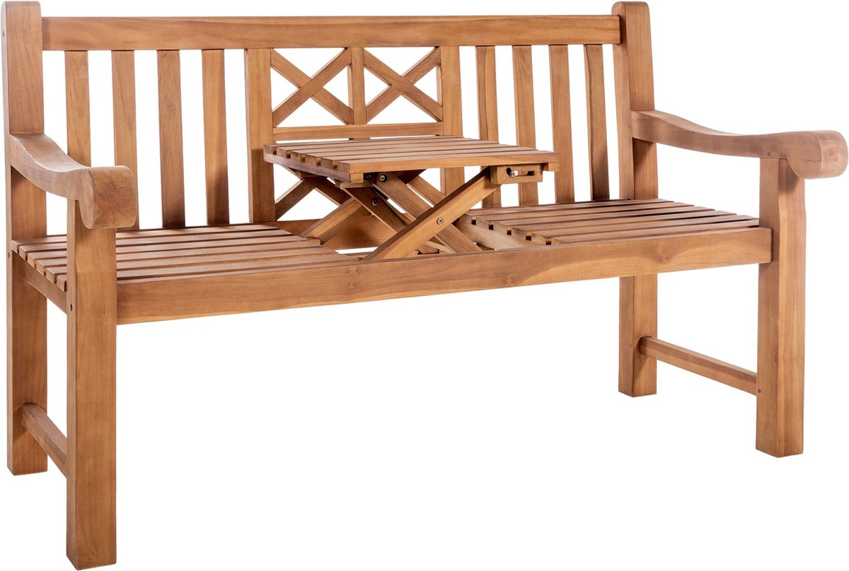 CLP Luka Tuinbank - Met inklapbare tafel - Teak - 150 cm - teak 150 cm