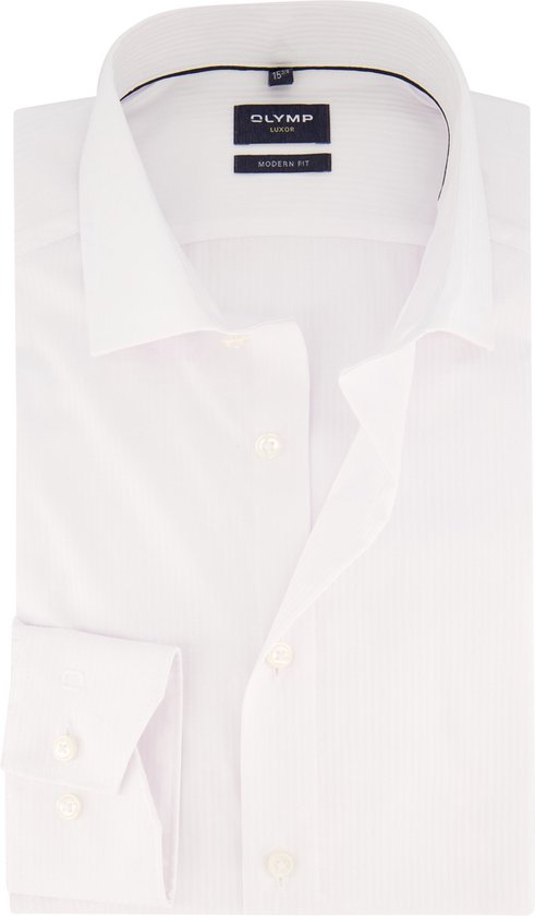 OLYMP Luxor modern fit overhemd - popeline - wit gestreept - Strijkvriendelijk - Boordmaat: 47