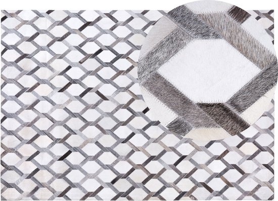 AYDIN - Laagpolig vloerkleed - Grijs - 160 x 230 cm - Koeienhuid leer