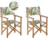 CINE - Tuinstoel set van 2 - Groen/Hout/Flamingo - Polyester
