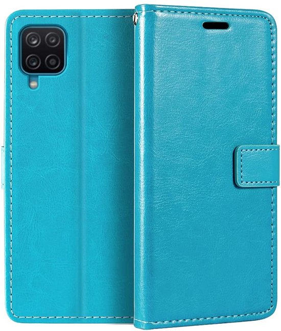 Samsung Galaxy A22 4G - Bookcase Turquoise - étui portefeuille avec 2 protections d'écran en Glas