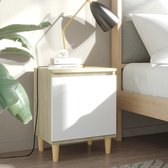Decoways - Nachtkastje met houten poten 40x30x50 cm sonoma eikenkleur wit