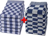 Slaaptextiel Set Torchons et Essuies de vaisselle HORECA - 6x Essuies de vaisselle - 6x Torchons - Qualité Restauration - A Carreaux - Blauw