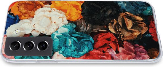 Convient pour la coque Samsung Galaxy S21 FE - Mur - Roses - Abstrait - Étui de téléphone en Siliconen