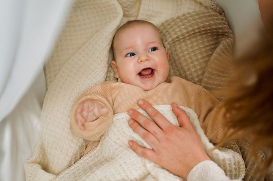 Couverture lit bébé laine - Pure Baby Love - gaufré écru